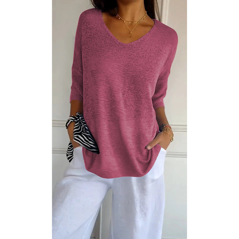 Icone™ KnittedTop: Dames V-Hals Halflange Mouwen Lichtgewicht Gebreid Top
