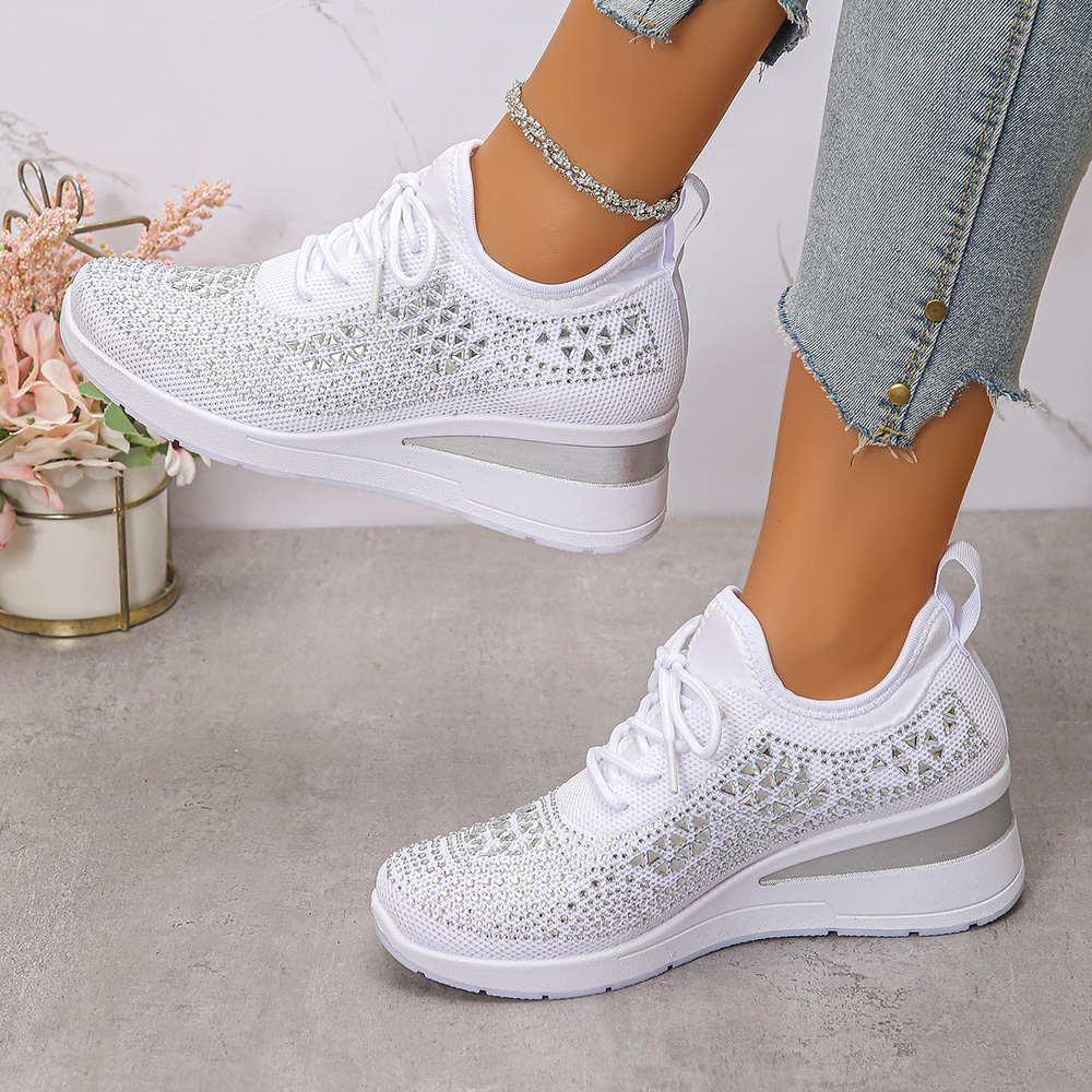 Happy™ WomenSneakers: Stijlvol Ademend Wig Dames Sneakers Met Sprankelende Strass