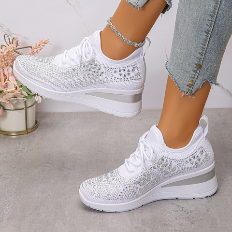 Happy™ WomenSneakers: Stijlvol Ademend Wig Dames Sneakers Met Sprankelende Strass