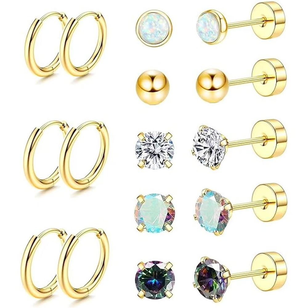 Jewelance™ StudEarrings: Minimalistisch Kraakbeen Piercing Stud Oorbellen Set