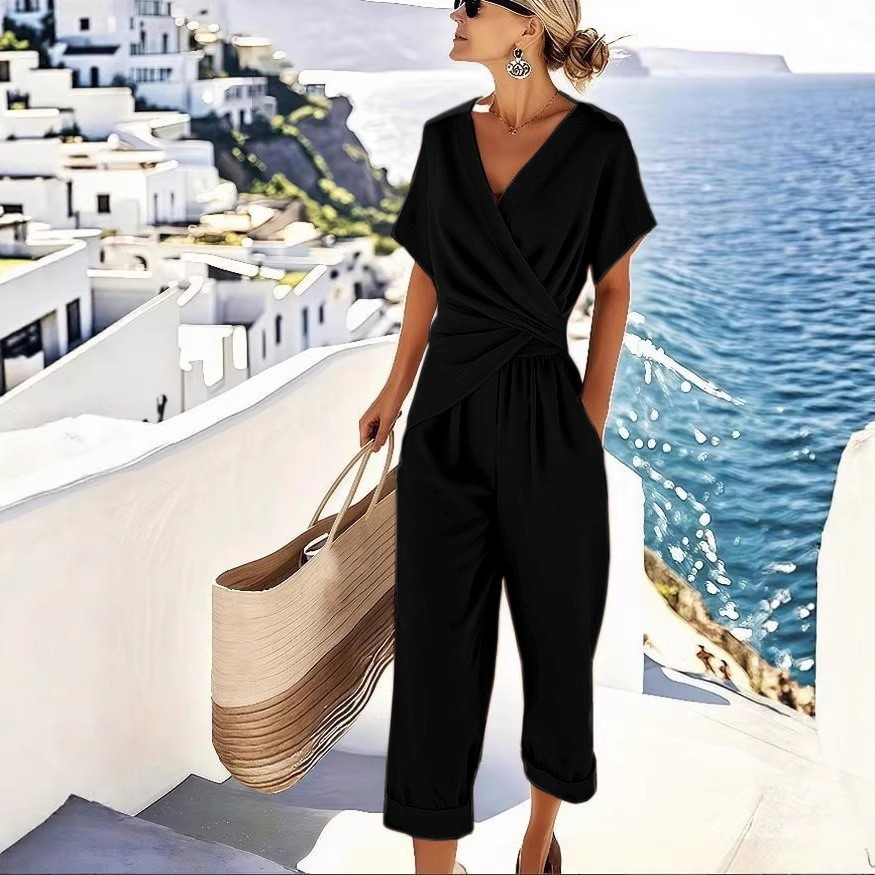 Icone™ ElegantWear: Elegante V-Hals Dagelijkse Top En Hoge Taille Broek Set
