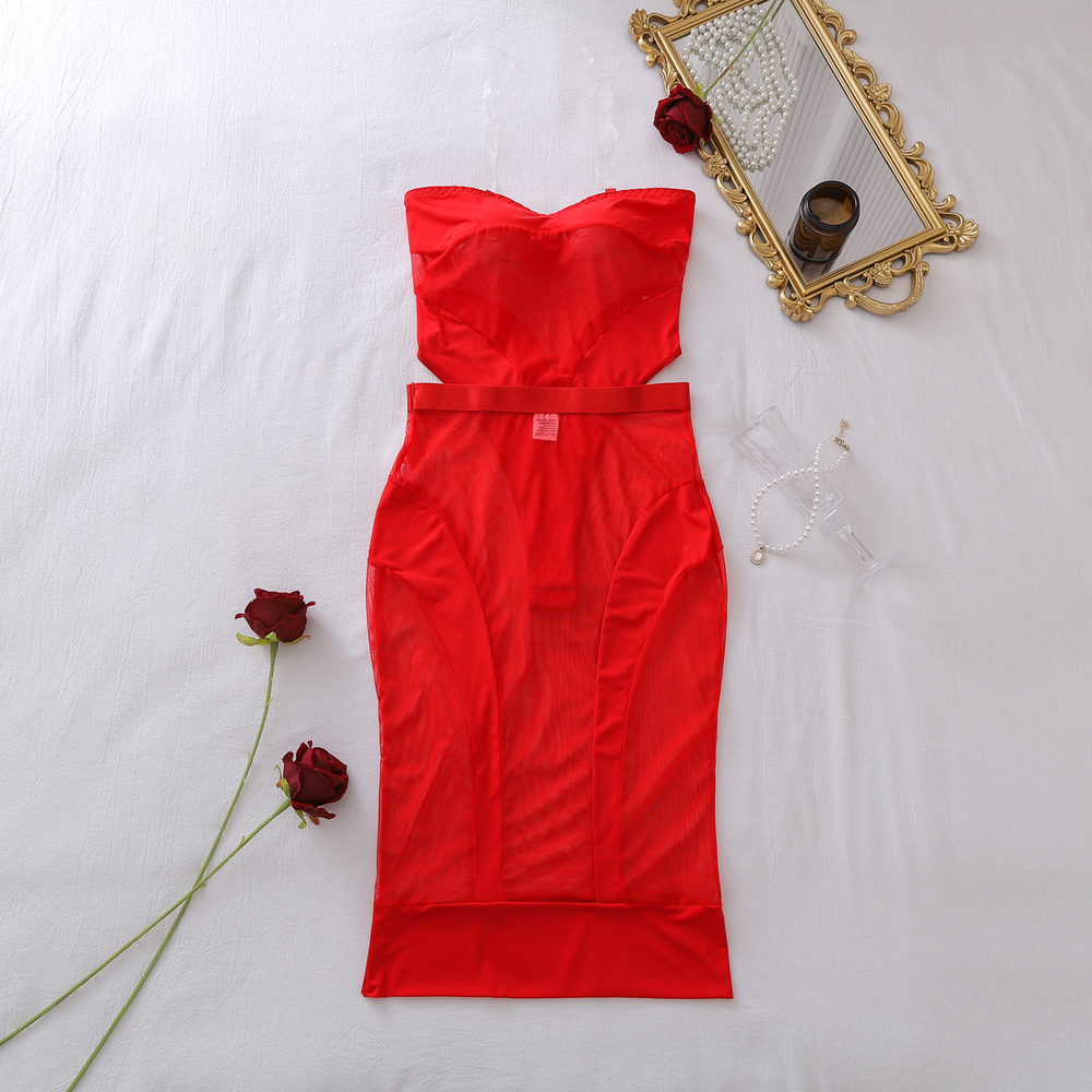 Icone™ MeshElegance - Gedurfde Strapless Mesh Elegance Midi Jurk