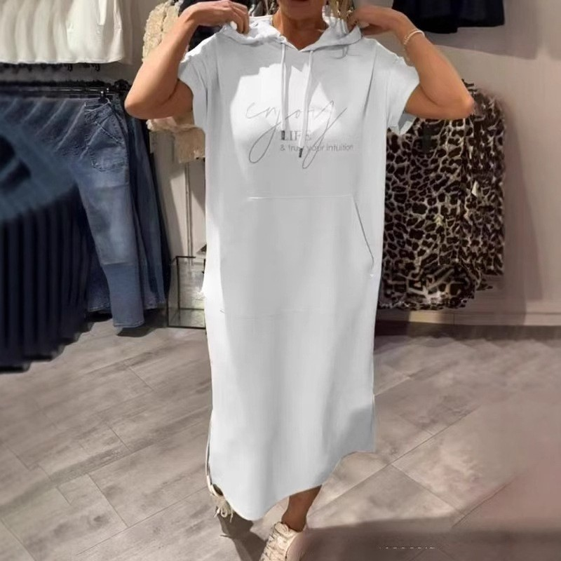 Icone™ DrawstringDress: Dames Knus Met Capuchon Met Trekkoord Midi Jurk