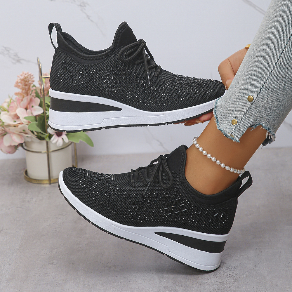 Happy™ WomenSneakers: Stijlvol Ademend Wig Dames Sneakers Met Sprankelende Strass