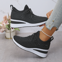 Happy™ WomenSneakers: Stijlvol Ademend Wig Dames Sneakers Met Sprankelende Strass