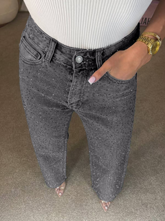 Icone™ SparklingJeans: Strass-Verfraaid Hoge-Taille Recht-Been Sprankelende Spijkerbroek Met Riem