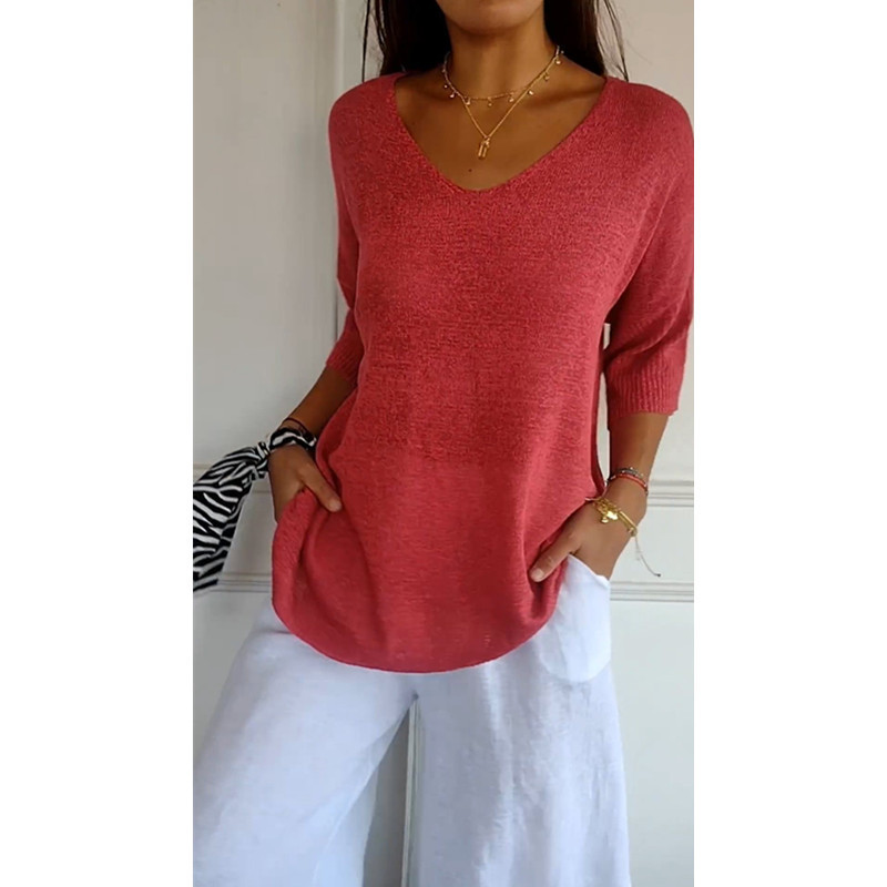 Icone™ KnittedTop: Dames V-Hals Halflange Mouwen Lichtgewicht Gebreid Top