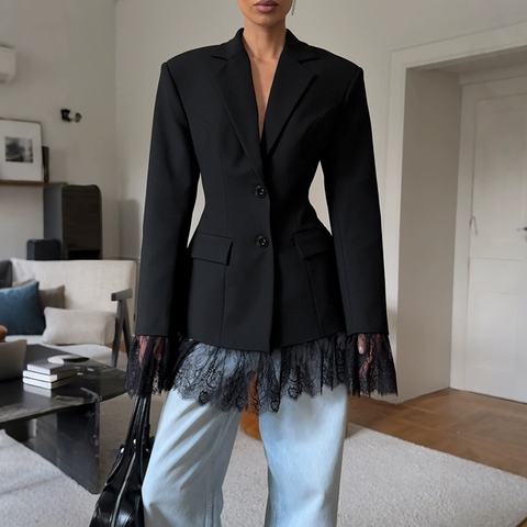 Icone™ LuxuryBlazer: Dames Kant Dubbele-Revers Luxe Blazer