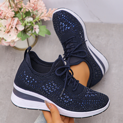 Happy™ WomenSneakers: Stijlvol Ademend Wig Dames Sneakers Met Sprankelende Strass