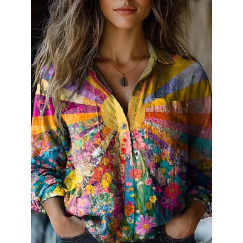 Icone™ SunsetShirt: Stijlvol Toevallig Langsleeve Levendig Zonsopgang Overhemd