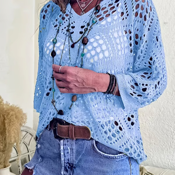 Icone™ CrochetCoverup: Bohemian Zomer Mid-Lengte Mouwen Coverup