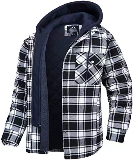 Icone™ PlaidJacket: Heren Stijlvol Met Capuchon Rits Omhoog Geruit Jas
