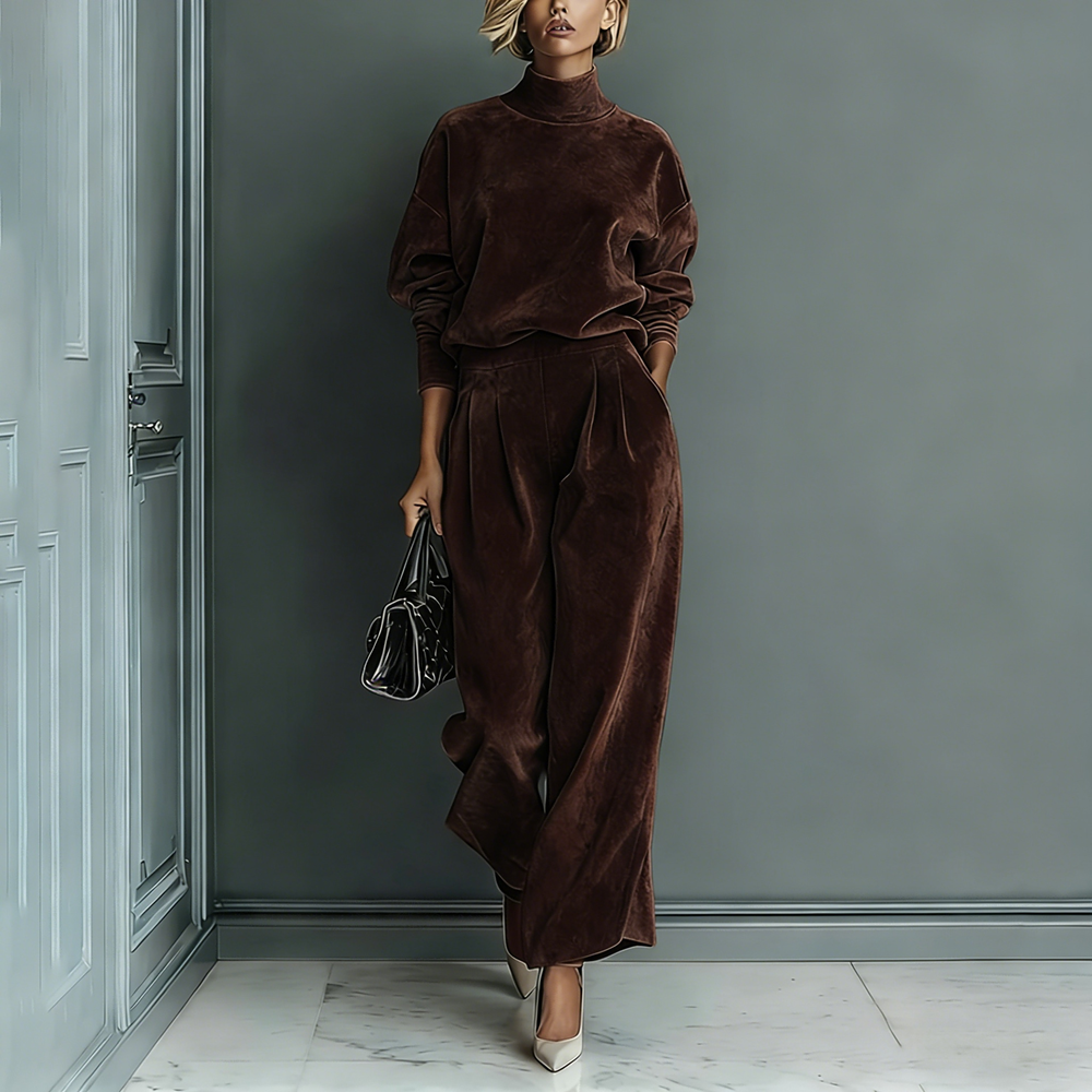 Icone™ LeisureSet: Luxe Coltrui Topje En Losse Broek Leisure Set