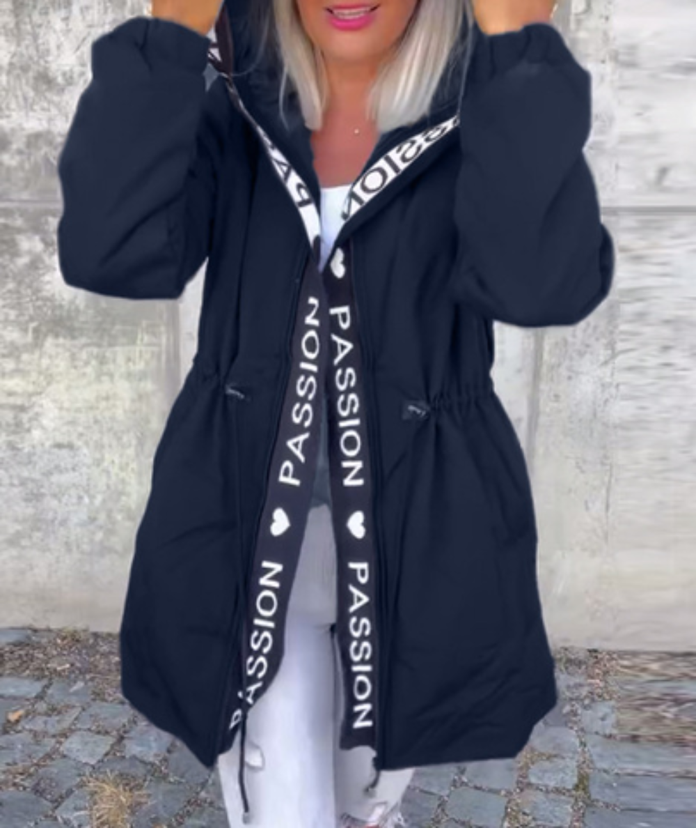 Icone™ HoodedJacket: Dames Casual Brief Afdrukken Trekkoord Met Capuchon Jas