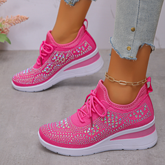 Happy™ WomenSneakers: Stijlvol Ademend Wig Dames Sneakers Met Sprankelende Strass