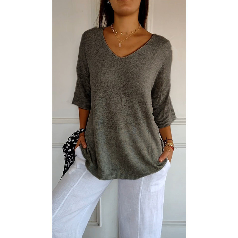 Icone™ KnittedTop: Dames V-Hals Halflange Mouwen Lichtgewicht Gebreid Top