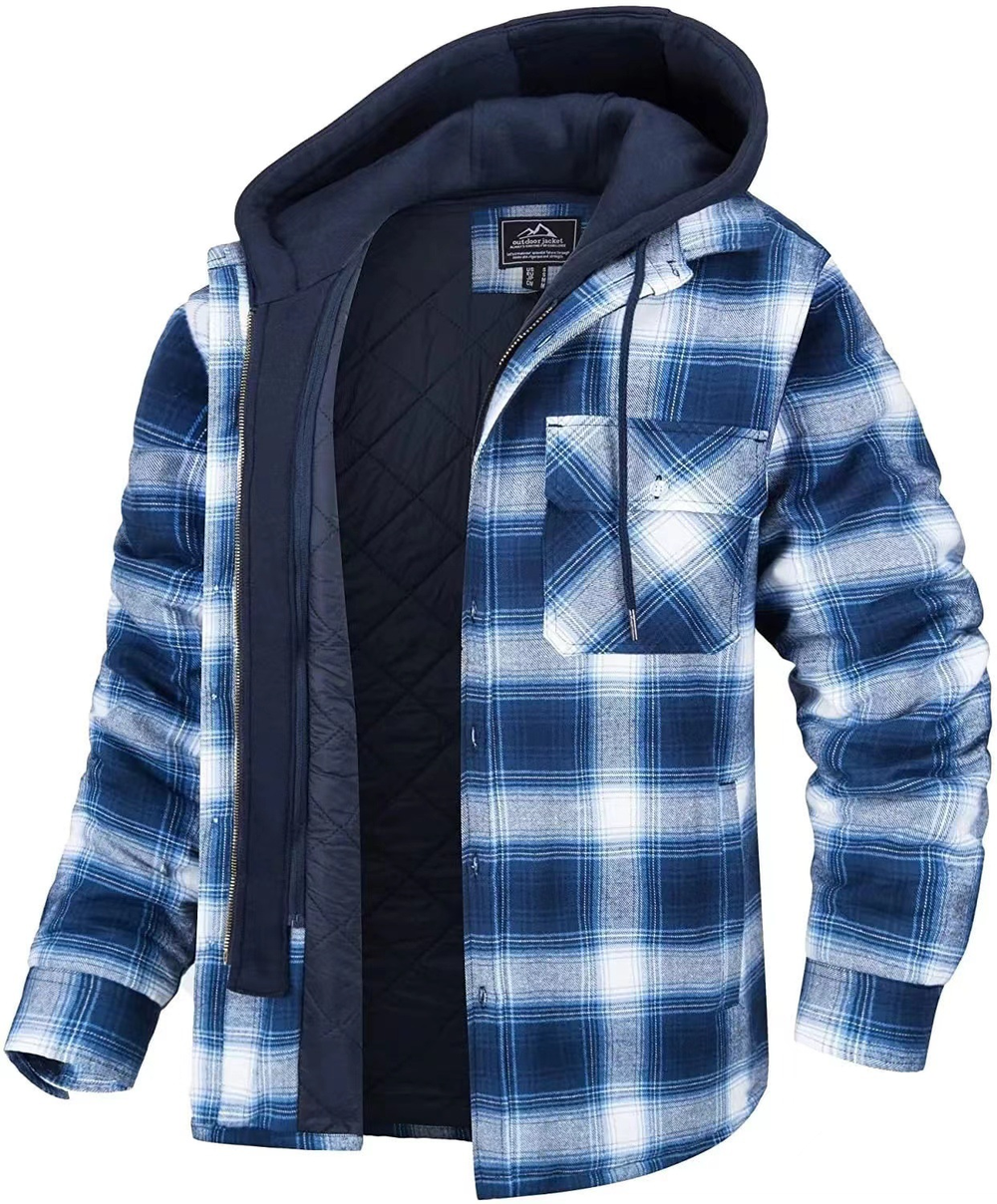 Icone™ PlaidJacket: Heren Stijlvol Met Capuchon Rits Omhoog Geruit Jas