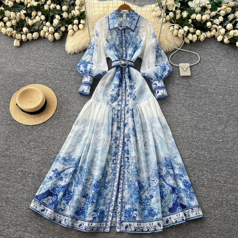 Icone™ BloomDress: Bloemen Bloeien Ontwerp Elegant Casual Midi Jurk