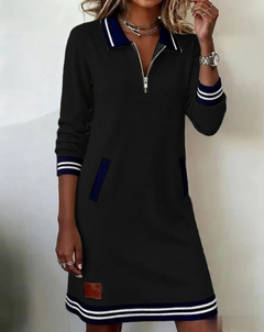 Icone™ ChicDress: Dames Casual Lange-Mouw Halve-Ritssluiting Mini Chique Jurk