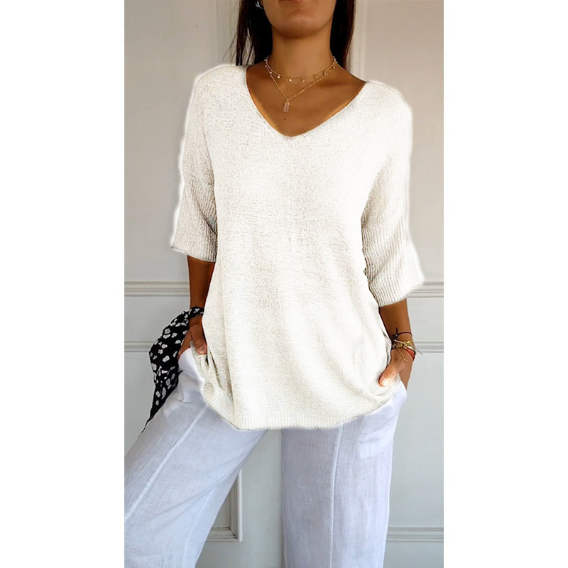 Icone™ KnittedTop: Dames V-Hals Halflange Mouwen Lichtgewicht Gebreid Top