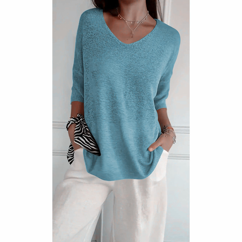 Icone™ KnittedTop: Dames V-Hals Halflange Mouwen Lichtgewicht Gebreid Top