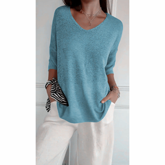 Icone™ KnittedTop: Dames V-Hals Halflange Mouwen Lichtgewicht Gebreid Top