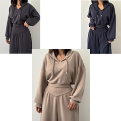 Icone™ StylishOutfit : Dames Stijlvolle Outfit Korte Hoodie En Wijde Broek Set