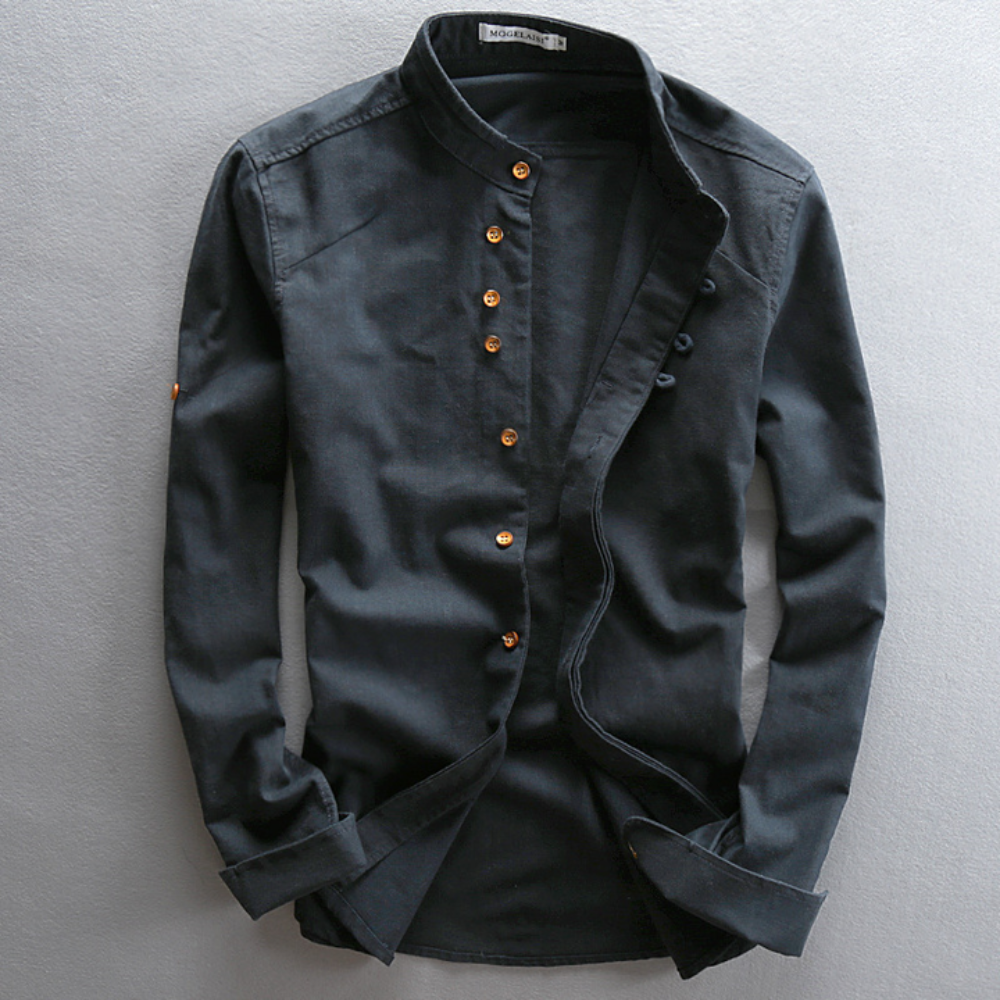 Icone™ CollarlessLongsleeves: Heren Japans Stijl Ademend Kraagloos Lange Mouwen