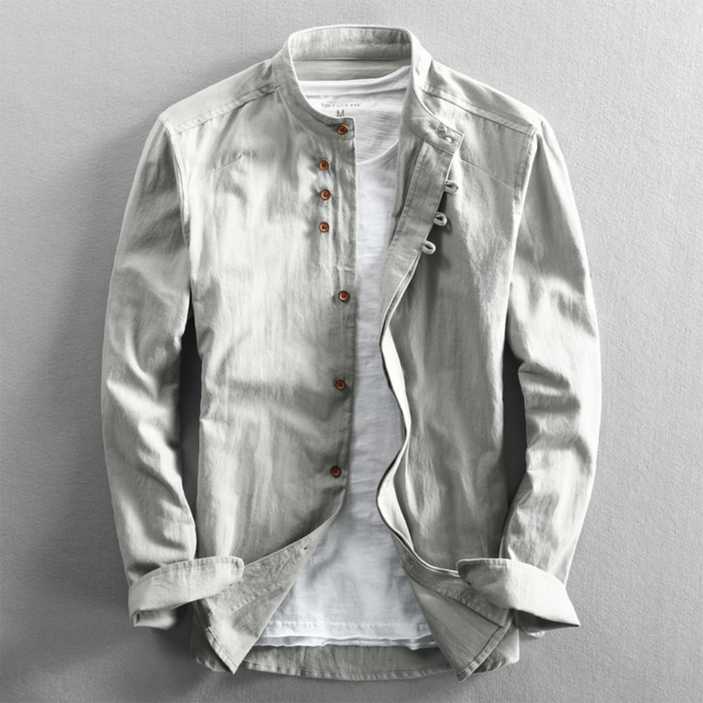 Icone™ CollarlessLongsleeves: Heren Japans Stijl Ademend Kraagloos Lange Mouwen