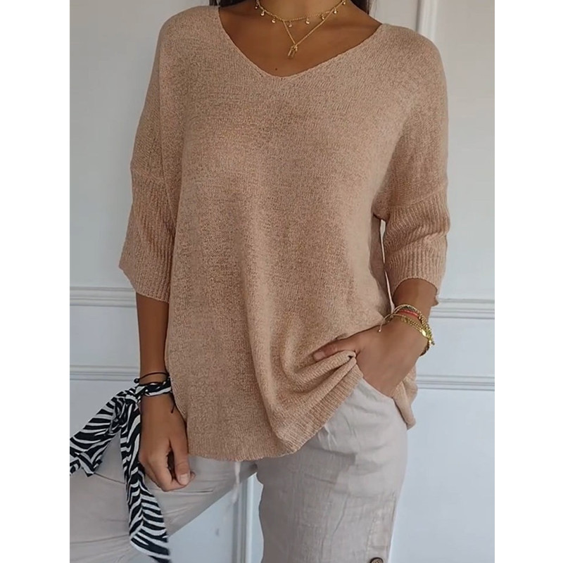 Icone™ KnittedTop: Dames V-Hals Halflange Mouwen Lichtgewicht Gebreid Top