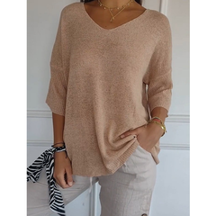 Icone™ KnittedTop: Dames V-Hals Halflange Mouwen Lichtgewicht Gebreid Top