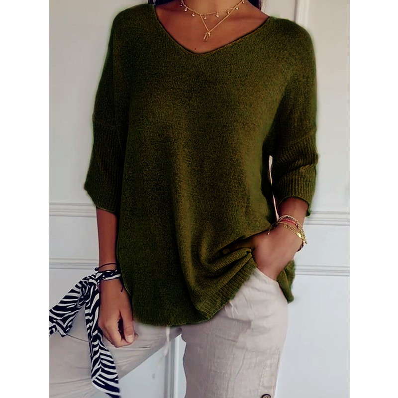 Icone™ KnittedTop: Dames V-Hals Halflange Mouwen Lichtgewicht Gebreid Top
