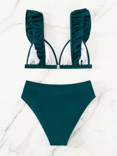 Icone™ RuffledBikini: Hoge Taille Sexy Slim Fit Zomer Halter Ruffled Bikini