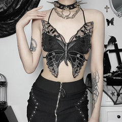 Icone™ ButterflyTop: Stijlvolle Geborduurde Halter Rugloze Vlinder Top