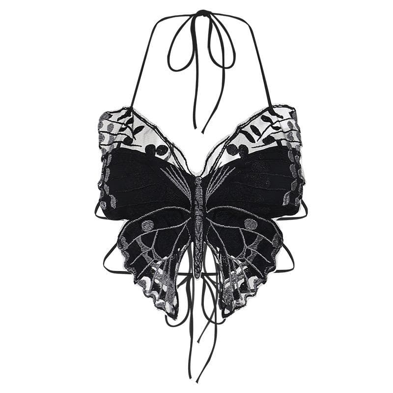 Icone™ ButterflyTop: Stijlvolle Geborduurde Halter Rugloze Vlinder Top