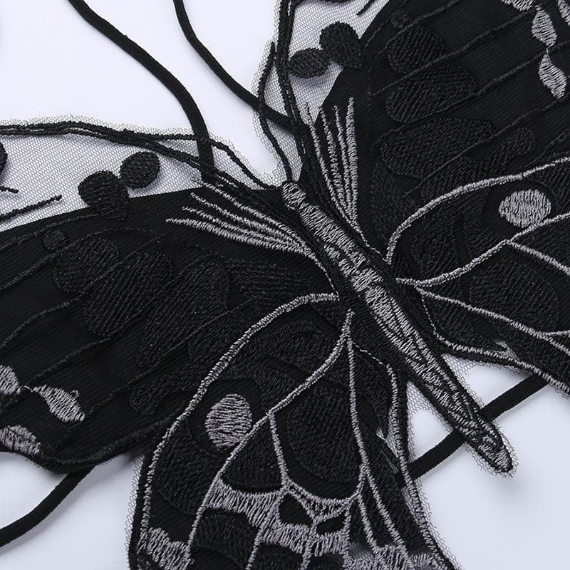 Icone™ ButterflyTop: Stijlvolle Geborduurde Halter Rugloze Vlinder Top