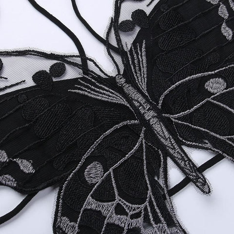 Icone™ ButterflyTop: Stijlvolle Geborduurde Halter Rugloze Vlinder Top