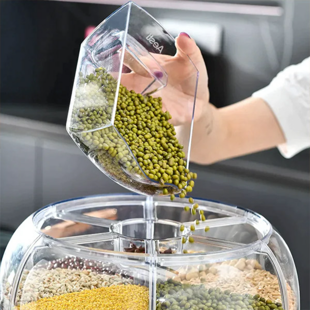 Globetrek° RotatableContainer: Stijlvolle Multifunctionele 6-Compartimenten Graan Roteerbare Container