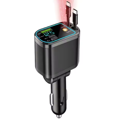 CarCharger: 5-In-1 Opladen Poort Intrekbaar Kabel Snel Auto Oplader