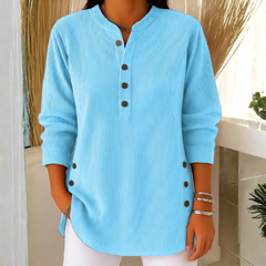 Icone™ CasualBlouse: Effen Kleur Stijlvolle Knopen Toevallig Bloes