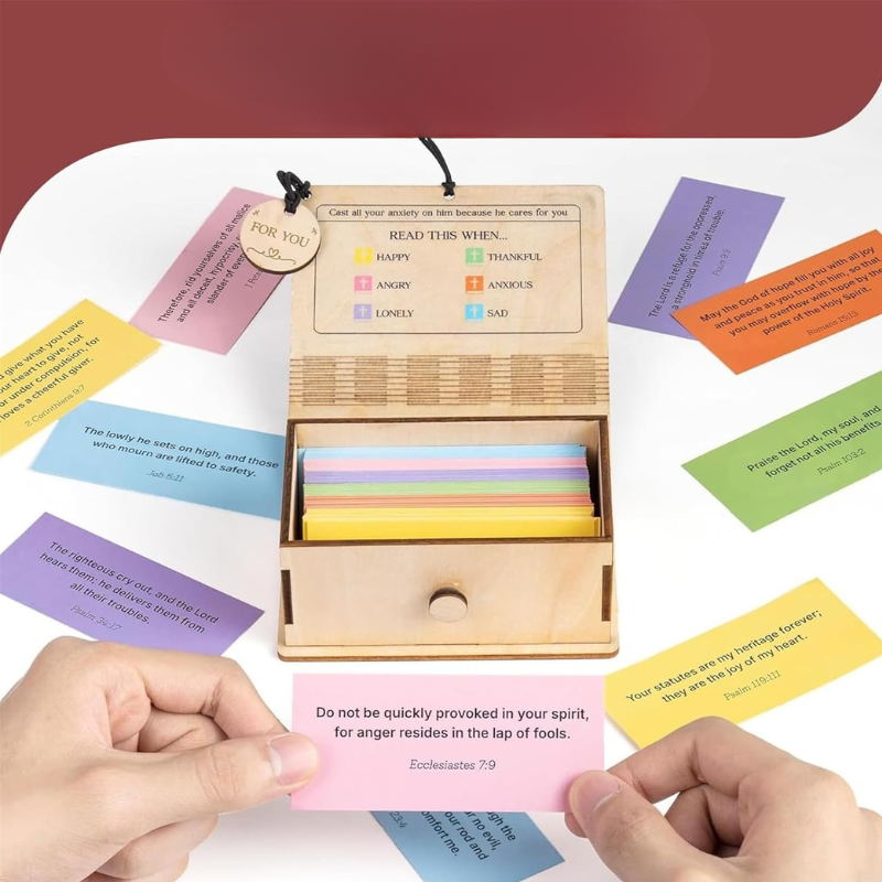 BibleBox: Houten Inspirerende Bijbelvers Gebedskaartdoos