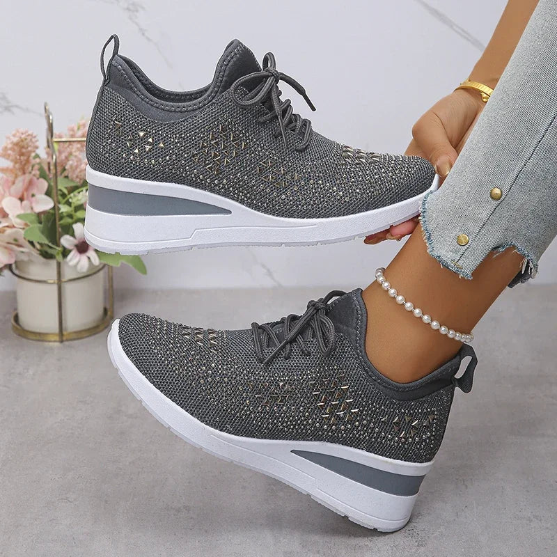 Happy™ WomenSneakers: Stijlvol Ademend Wig Dames Sneakers Met Sprankelende Strass
