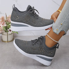 Happy™ WomenSneakers: Stijlvol Ademend Wig Dames Sneakers Met Sprankelende Strass