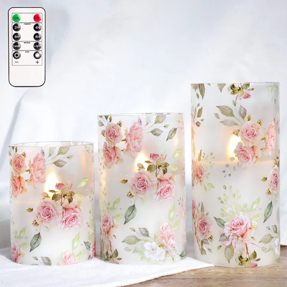 Ledsen™ FloralCandle: Gezellige Elegante Glans Delicate Bloemenprint LED Kaarsenset
