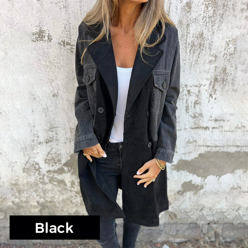 Icone™ LongCoat: Middenlange Trenchcoat Met Stijlvolle Kraag En Zakken