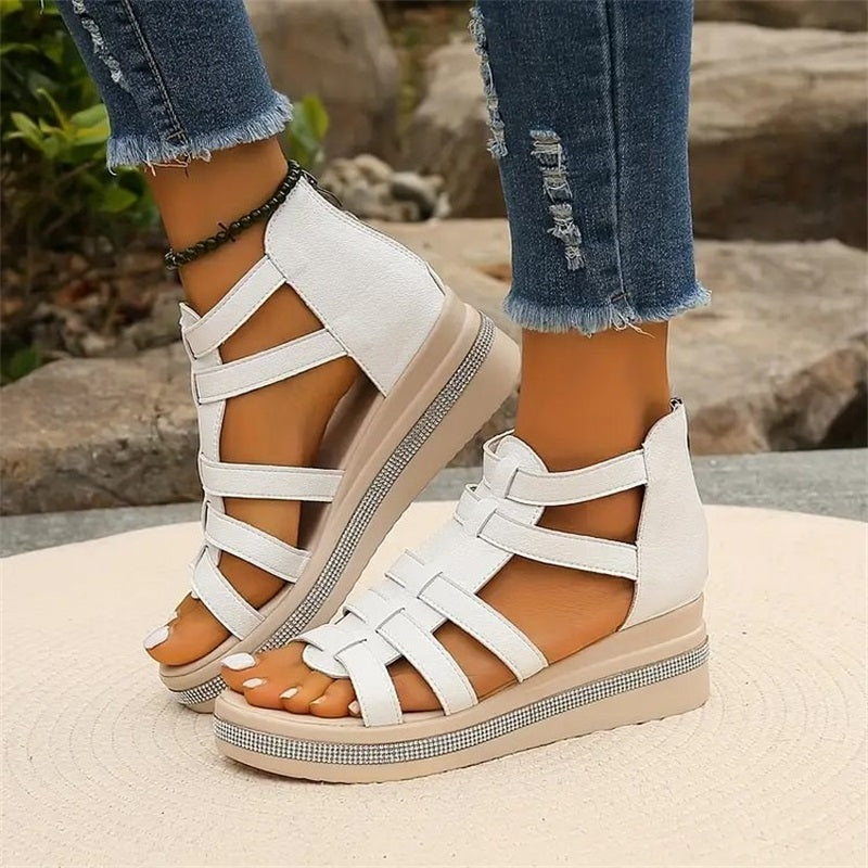 Happy™ SparklingWedge: Stijlvolle Sleehak Sandalen Met Sprankelende Strass Steentjes