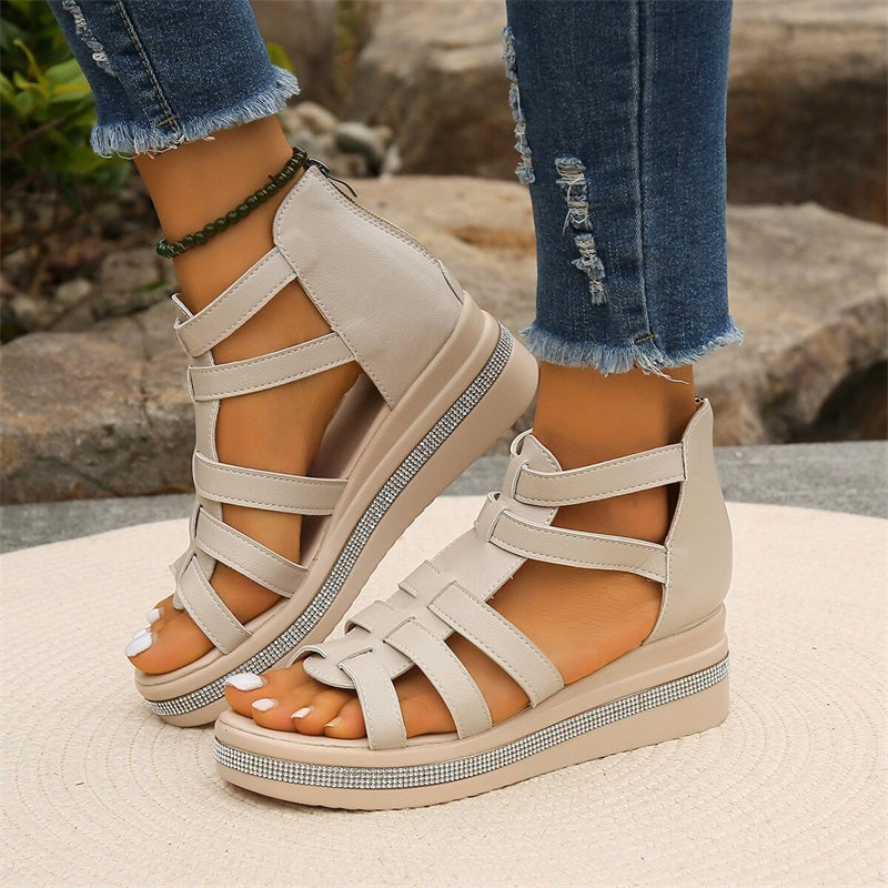 Happy™ SparklingWedge: Stijlvolle Sleehak Sandalen Met Sprankelende Strass Steentjes