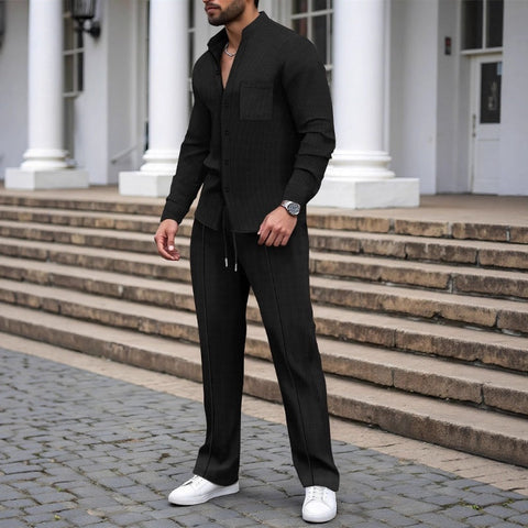 Icone™ WaffleSet: Heren Elegant Comfortabel Stijlvol Wafel Shirt En Broek Set