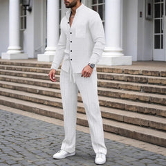 Icone™ WaffleSet: Heren Elegant Comfortabel Stijlvol Wafel Shirt En Broek Set