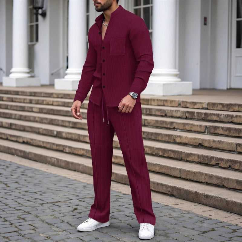 Icone™ WaffleSet: Heren Elegant Comfortabel Stijlvol Wafel Shirt En Broek Set